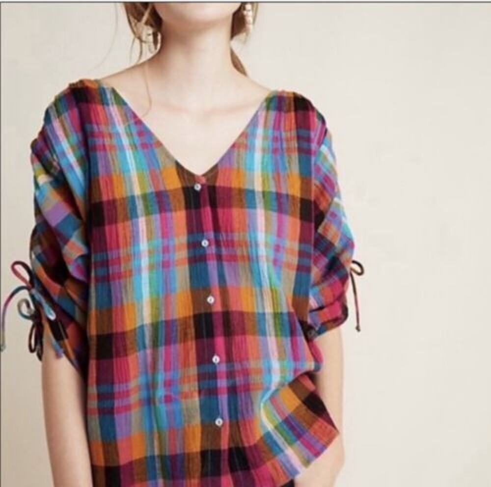 Maeve Anthropologie Amelia Madras Plaid Tunic Sz S Boho Hippie Festival Cottage